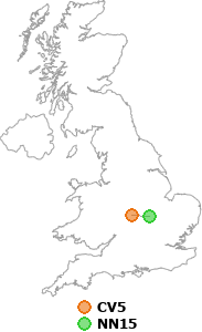 map showing distance between CV5 and NN15