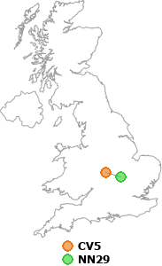 map showing distance between CV5 and NN29