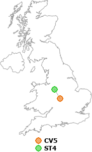 map showing distance between CV5 and ST4