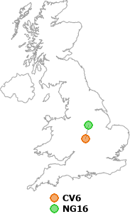 map showing distance between CV6 and NG16