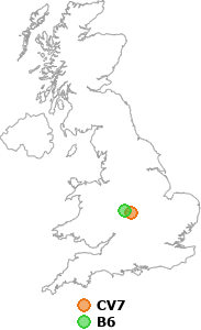 map showing distance between CV7 and B6