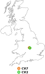 map showing distance between CV7 and CV2