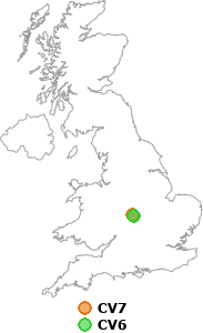 map showing distance between CV7 and CV6