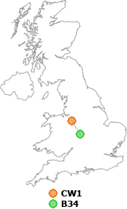 map showing distance between CW1 and B34