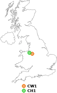map showing distance between CW1 and CH1