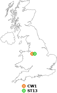 map showing distance between CW1 and ST13