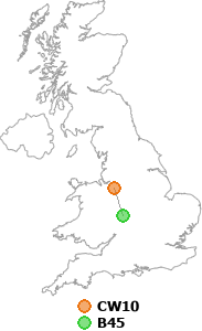 map showing distance between CW10 and B45