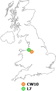 map showing distance between CW10 and L7