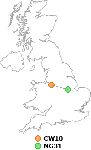 map showing distance between CW10 and NG31