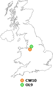 map showing distance between CW10 and OL9