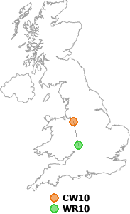 map showing distance between CW10 and WR10