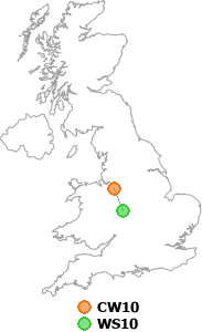 map showing distance between CW10 and WS10