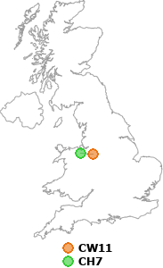 map showing distance between CW11 and CH7