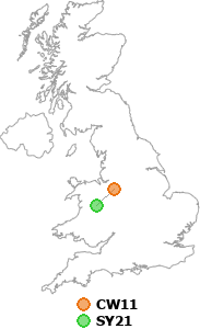 map showing distance between CW11 and SY21
