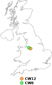 map showing distance between CW12 and CW8