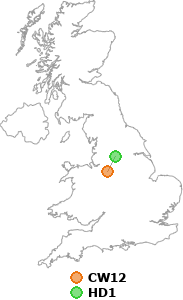 map showing distance between CW12 and HD1