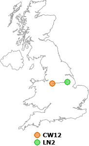 map showing distance between CW12 and LN2