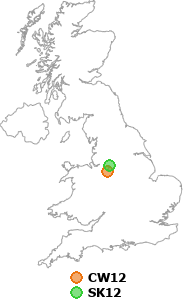 map showing distance between CW12 and SK12