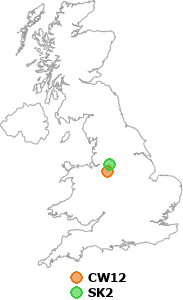 map showing distance between CW12 and SK2