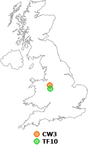 map showing distance between CW3 and TF10