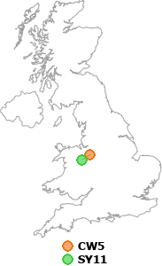 map showing distance between CW5 and SY11