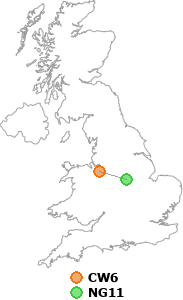 map showing distance between CW6 and NG11