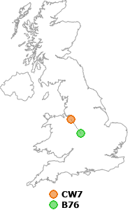 map showing distance between CW7 and B76