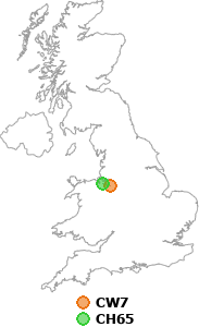 map showing distance between CW7 and CH65