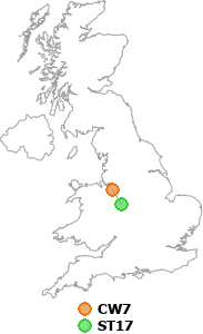 map showing distance between CW7 and ST17