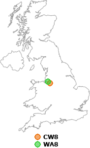 map showing distance between CW8 and WA8