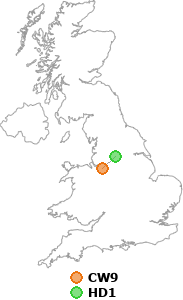 map showing distance between CW9 and HD1