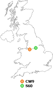 map showing distance between CW9 and S60