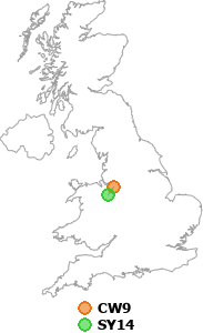 map showing distance between CW9 and SY14