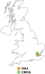 map showing distance between DA1 and CM16