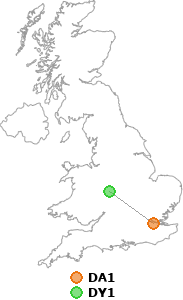 map showing distance between DA1 and DY1