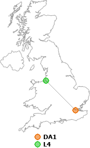 map showing distance between DA1 and L4