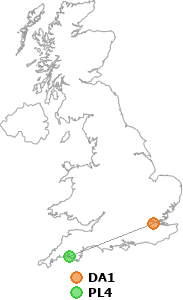 map showing distance between DA1 and PL4