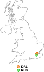 map showing distance between DA1 and RH8