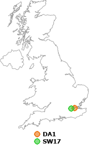 map showing distance between DA1 and SW17