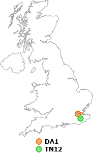 map showing distance between DA1 and TN12