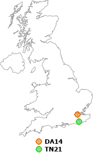 map showing distance between DA14 and TN21
