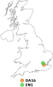 map showing distance between DA16 and EN1