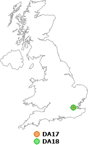 map showing distance between DA17 and DA18