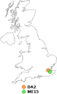 map showing distance between DA2 and ME15