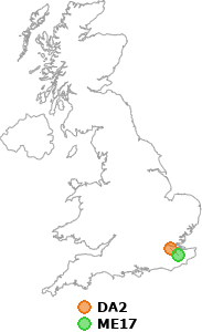 map showing distance between DA2 and ME17