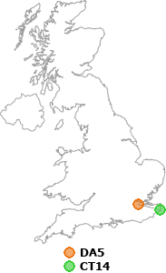 map showing distance between DA5 and CT14