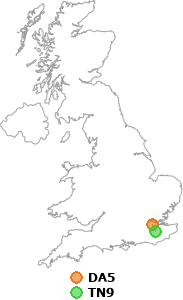 map showing distance between DA5 and TN9