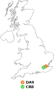 map showing distance between DA9 and CR8