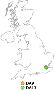 map showing distance between DA9 and DA13
