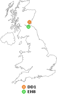 map showing distance between DD1 and EH8